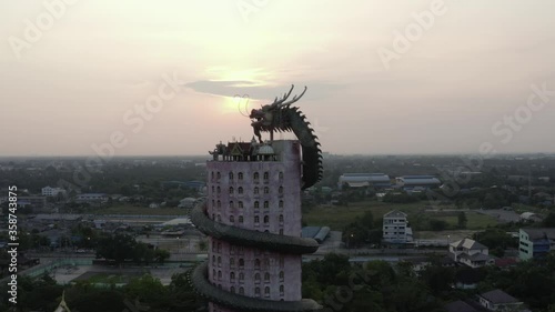 Wallpaper Mural Aerial Pull Back Giant Dragon Temple Wat Samphran, Sunrise. Torontodigital.ca