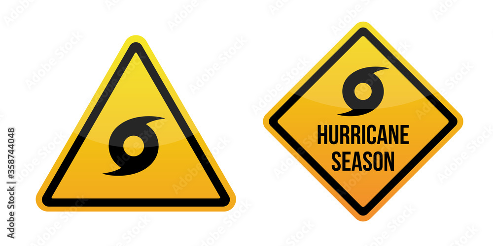 hurricane weather alert. Warning signs labels. Yellow Isolated on white background. EPS10 hurricane weather alert. Warning signs labels. Yellow Isolated on white background. EPS10