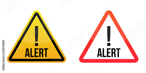 alert signs Warning signs labels. Yellow and red. Isolated on white background. EPS10