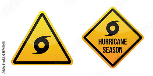 hurricane weather alert. Warning signs labels. Yellow Isolated on white background. EPS10