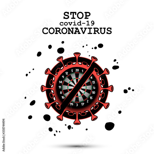 Coronavirus sign and dartboard with a crossed line. Stop covid-19 outbreak. Caution risk disease 2019-nCoV. Cancellation of sports tournaments. Pattern design. Vector illustration