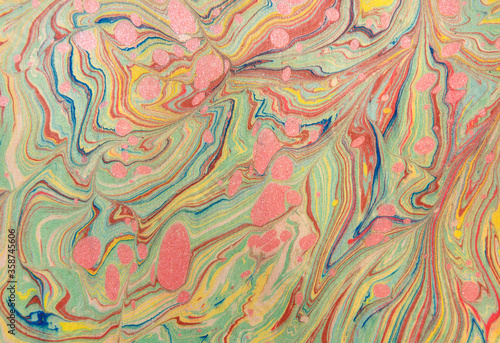 Ink marble texture. Ebru handmade wave background. Craft paper surface. Unique art illustration. Liquid marbling texture.