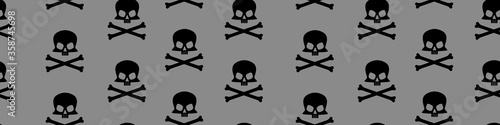 Web seamless banner with skull and crossbones icon. Vector illustration.