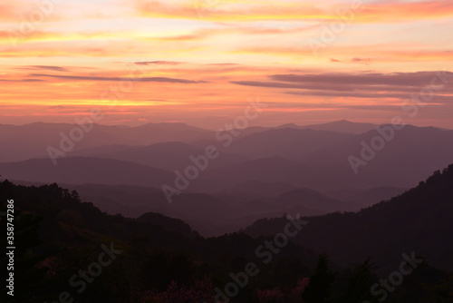 Amazing twilight over the mountain at Doi Inthanond national park. Chiang Mai, Thailand.