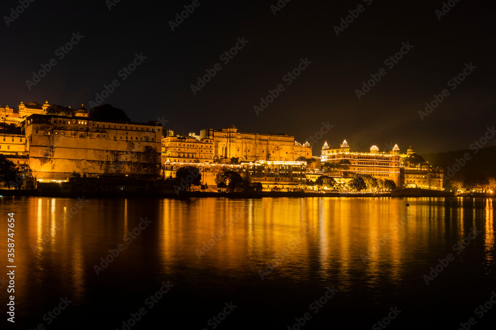 The City palace in Udaipur during Diwali