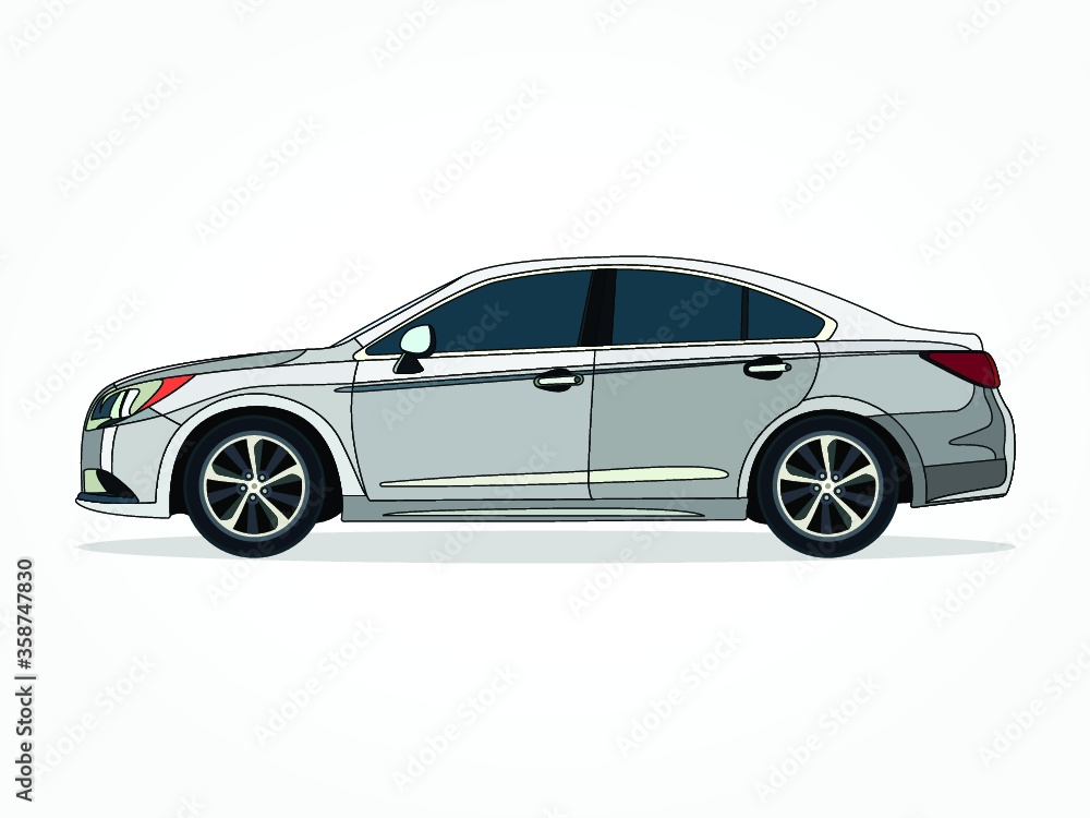 detailed body and rims of a flat colored car cartoon vector illustration