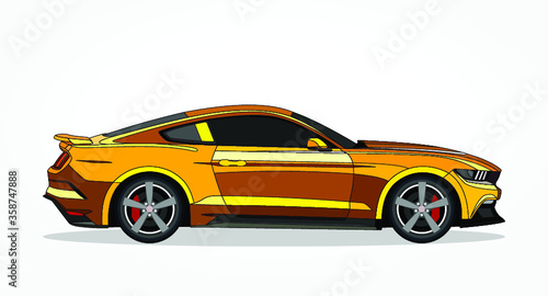 detailed body and rims of a flat colored car cartoon vector illustration
