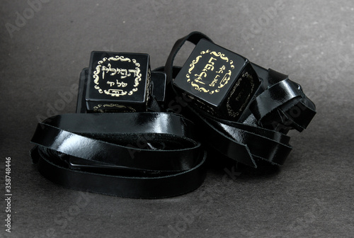 tefillin on a black background