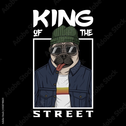 Pug dog king of the street vector illustration