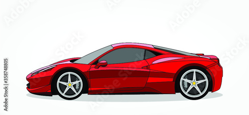 detailed body and rims of a flat colored car cartoon vector illustration