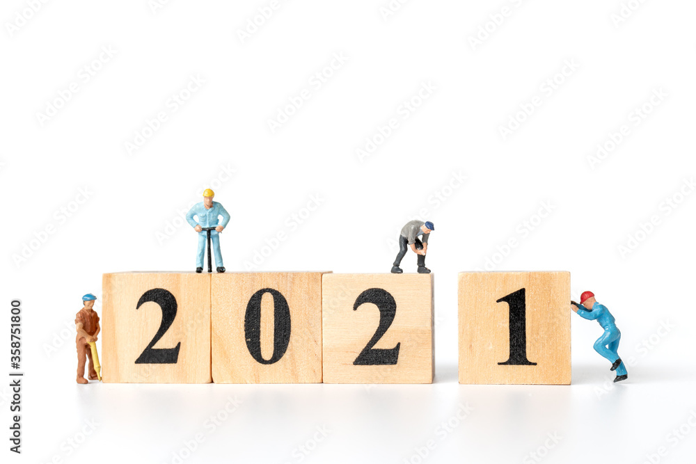 Miniature Worker team create wooden block number 2021 Miniature Worker team create wooden block number 2021
