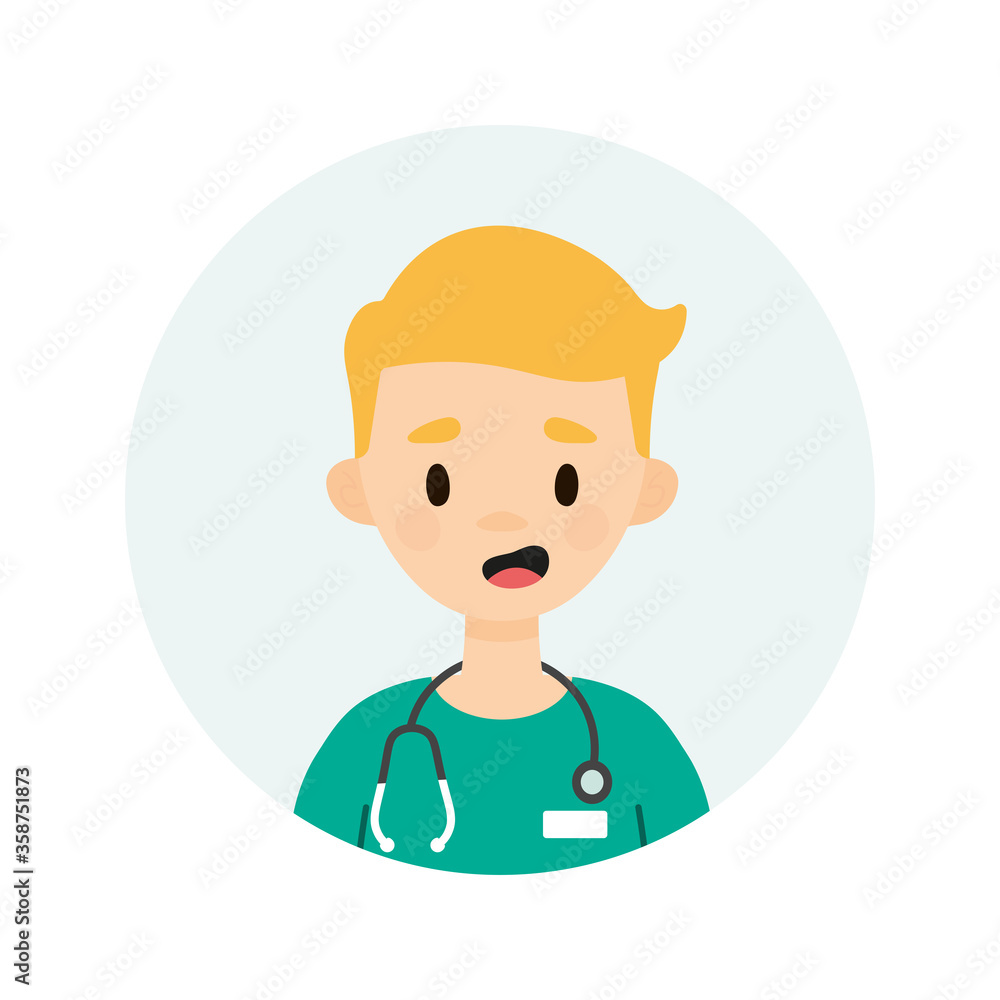 Happy male doctor/nurse wearing a stethoscope. Avatar of a young doctor talking. Happy male doctor/nurse wearing a stethoscope. Avatar of a young doctor talking.