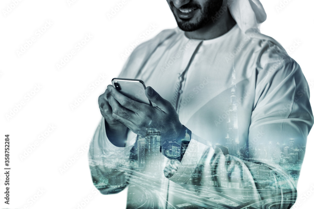 double exposure of businessmen using smart phone with blur city night and network connection concept double exposure of businessmen using smart phone with blur city night and network connection concept