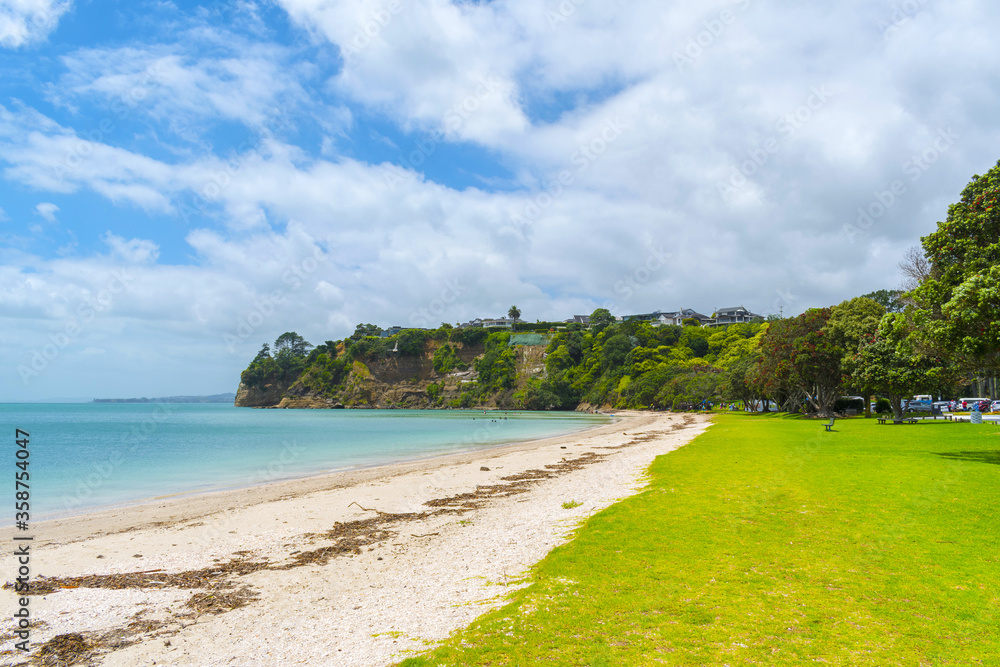 Panoramic View of Eastern Beach, Auckland New Zealand during High Tide Time