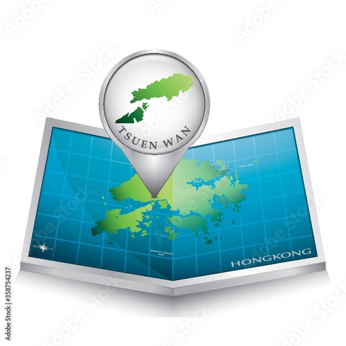 navigation pointer indicating tsuen wan on hong kong map