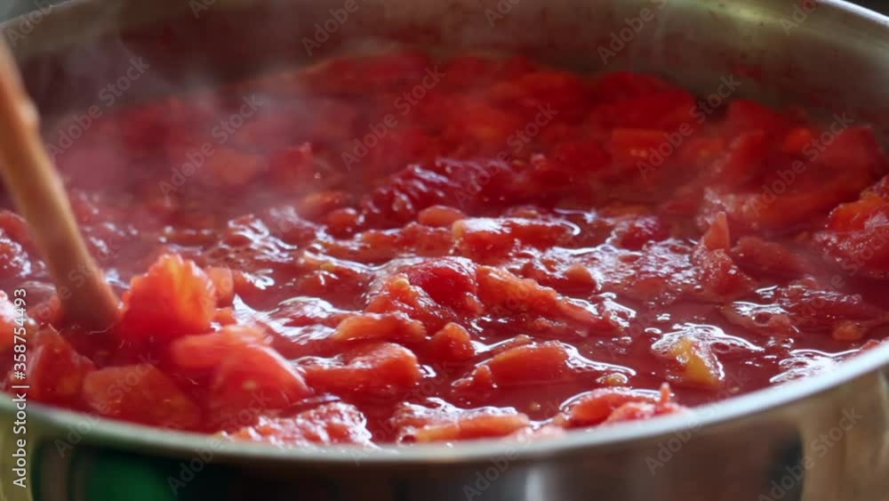 Large pot of stewed tomatoes Large pot of stewed tomatoes