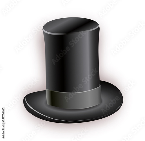 Black cylinder hat with black ribbon. Magic hat.