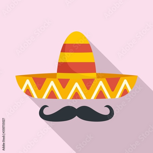 Mexican sombrero mustache icon. Flat illustration of mexican sombrero mustache vector icon for web design