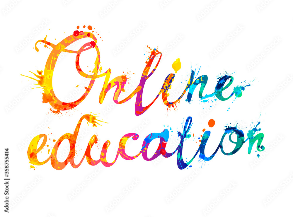 Online education. Words of calligraphic splash paint vector letters