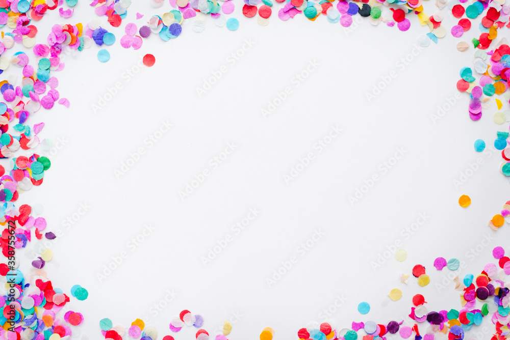 colored confetti on white background, colored background, colored frame