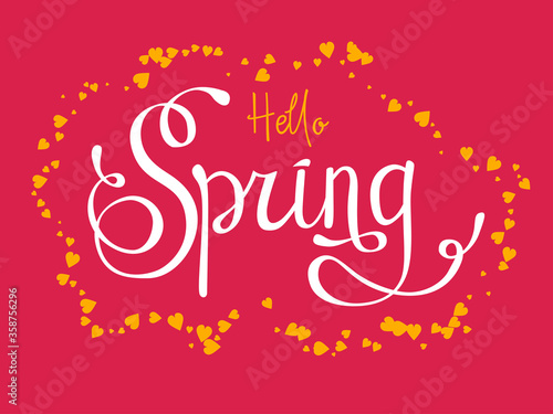 Hello Spring text phrase. Handwritten typography design. Trendy font poster, card, print, planner cover. Vector eps 10.