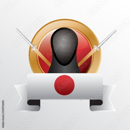 japan flag with kendo swords and costume