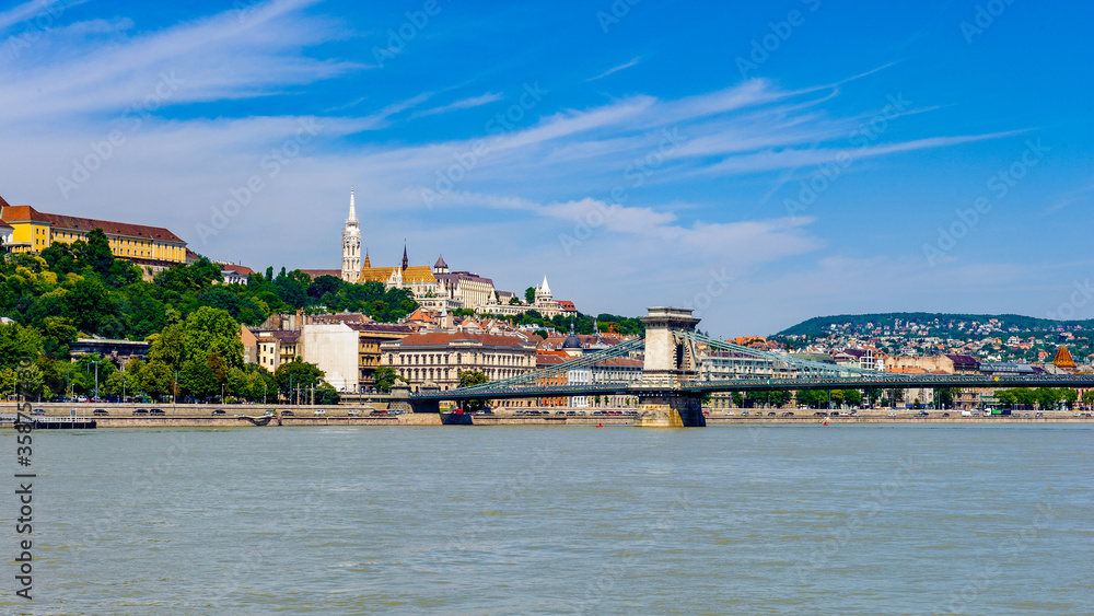 It's Panorama of the Buda Side of Budapest with Saint Matthias Church, Fisherman's Bastion and the Chain Bridge