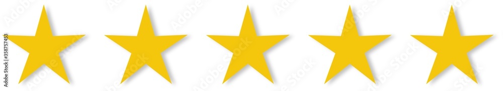 5 gold stars quality rating icon. Five yellow star product quality rating. Golden star vector icons. Stars in modern simple with shadow 5 gold stars quality rating icon. Five yellow star product quality rating. Golden star vector icons. Stars in modern simple with shadow