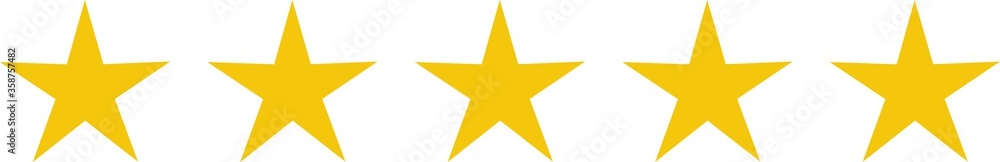 5 gold stars quality rating icon. Five yellow star product quality rating. Golden star vector icons 5 gold stars quality rating icon. Five yellow star product quality rating. Golden star vector icons