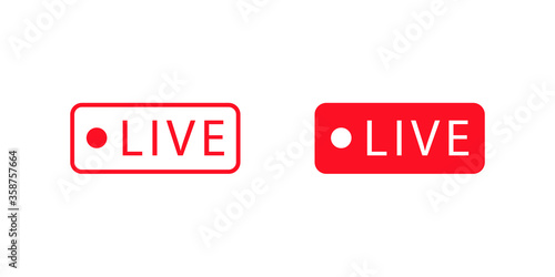 Live stream red button in flat style.  Vector illustration isolated technology design