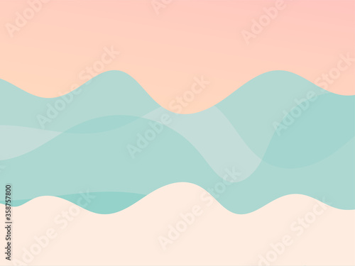 Hand drawn vector stock abstract graphic illustration with ocean waves sea shore scene with nobody and Copy Space place for your typography isolated on background © anastasy_helter