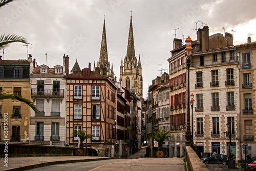 A typical street in Bayonne old tow leading to the Cathedral in winter season. Bayonne, France