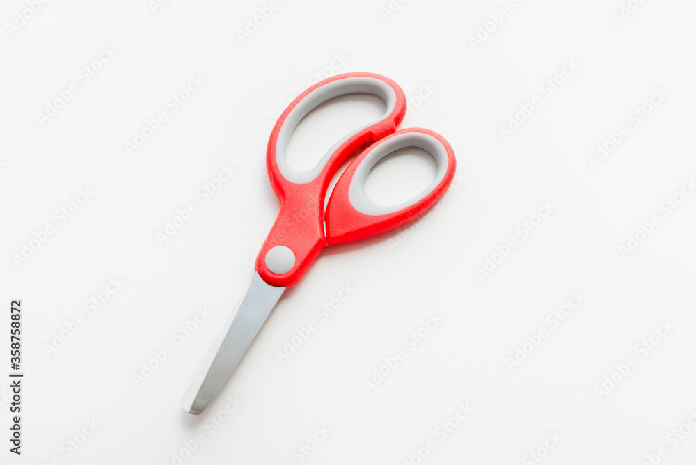 stationery scissors, scissors with red handle, scissors on a white background stationery scissors, scissors with red handle, scissors on a white background