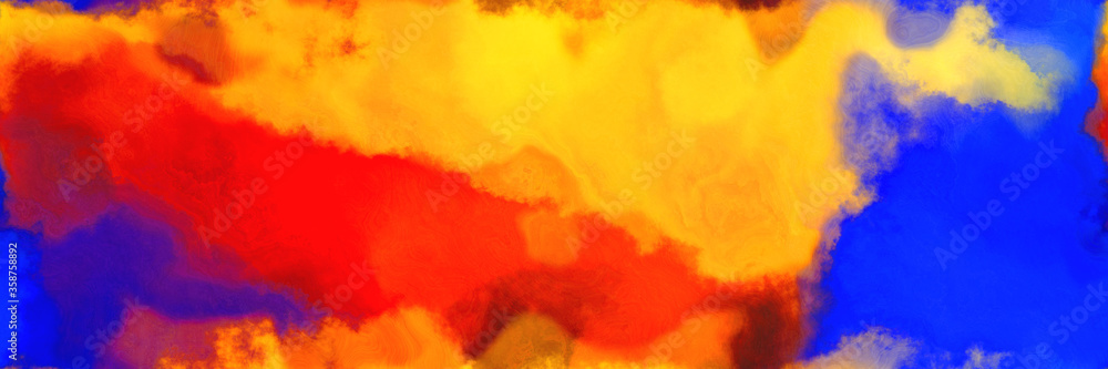 abstract watercolor background with watercolor paint with orange red, medium blue and vivid orange colors. can be used as web banner or background