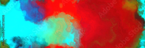 abstract watercolor background with watercolor paint with dark turquoise, bright turquoise and strong red colors. can be used as background texture or graphic element © Eigens