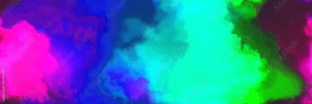 abstract watercolor background with watercolor paint with magenta, medium blue and bright turquoise colors. can be used as web banner or background