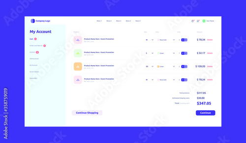 Shopping mall cart order page design template