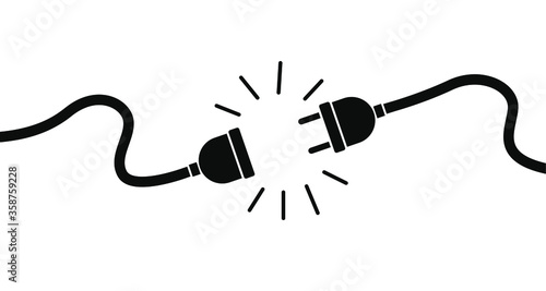 Electric socket with a plug. Connection and disconnection concept. Concept of 404 error connection. Electric plug and outlet socket unplugged. Wire, cable of energy disconnect – stock vector. EPS 10
