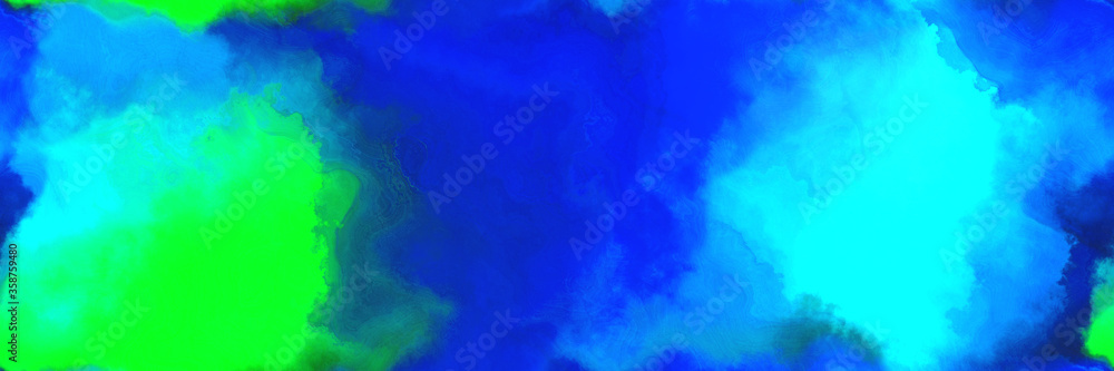 abstract watercolor background with watercolor paint with vivid lime green, bright turquoise and medium blue colors. can be used as web banner or background