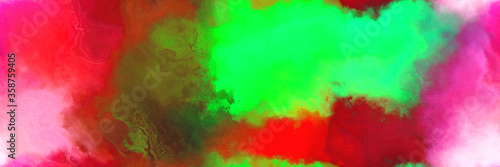 abstract watercolor background with watercolor paint with vivid lime green, firebrick and tan colors and space for text or image