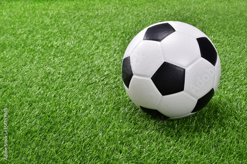 Soccer ball on green grass.