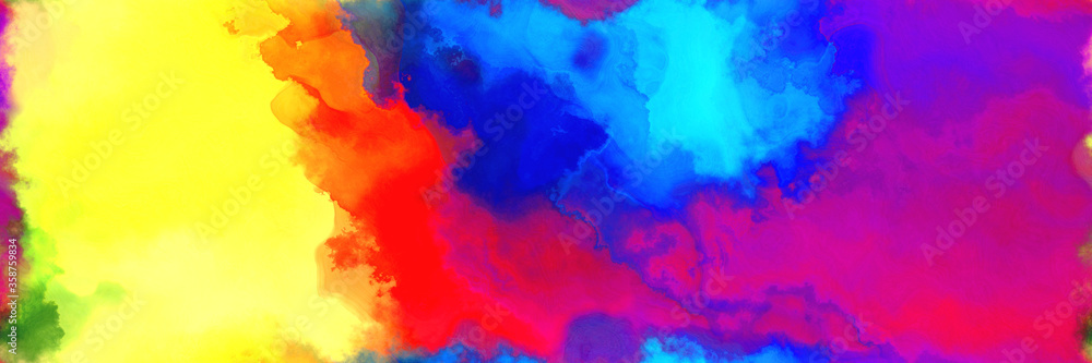 abstract watercolor background with watercolor paint with strong blue, pastel orange and medium violet red colors