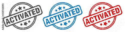 activated stamp. activated round isolated sign. activated label set