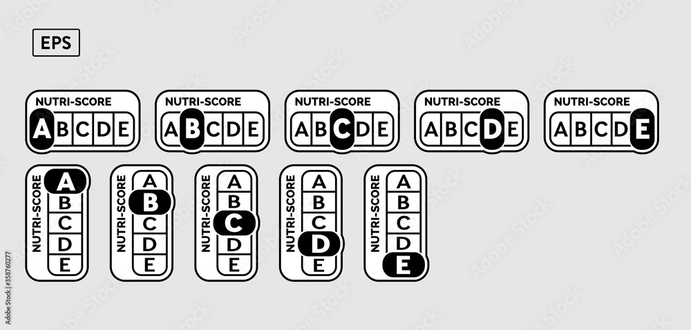 Vetor de Nutriscore vertical and horizontal stickers set. Vector Nutri ...