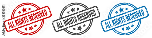 all rights reserved stamp. all rights reserved round isolated sign. all rights reserved label set