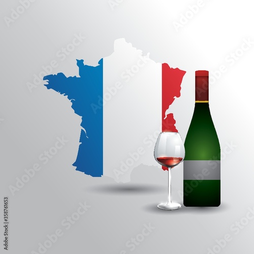 france map with wine bottle