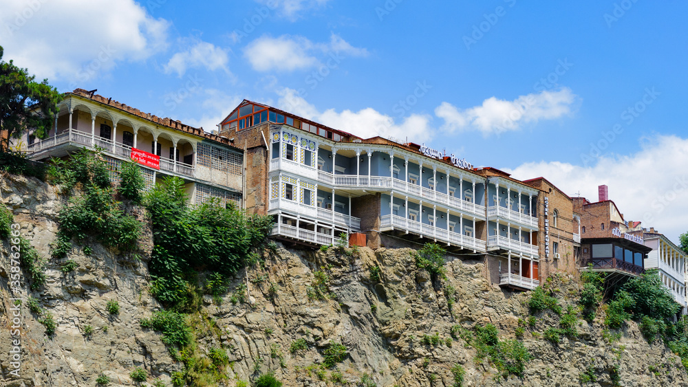 It's Hotel and restaurant on the hill over the river Mthari in Tbilisi