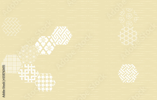 年賀状：淡い色合いで伝統的な和柄を八角形に並べたベクターイラスト