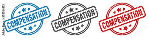 compensation stamp. compensation round isolated sign. compensation label set