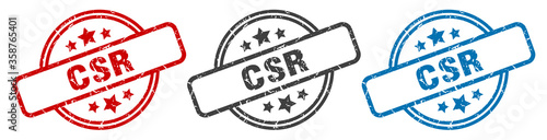 csr stamp. csr round isolated sign. csr label set